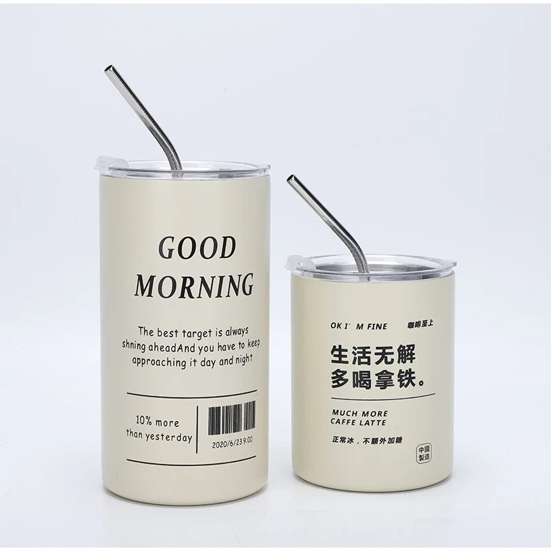 320/600ml Mug Coffee Cup With Lid Espresso Cups Aesthetic Cold Stainless Steel Pretty Coffeeware Drinkware Drink Items Straw Bar