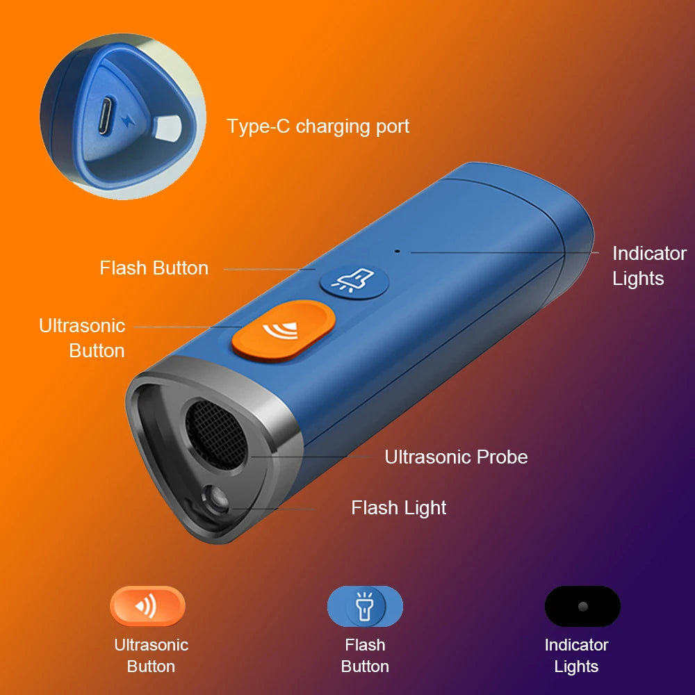 Dog Repeller with Ultrasonic & Flashlight High Power Handheld Dog Repellents Bark Deterrent Device Dog Training Electric Shocker