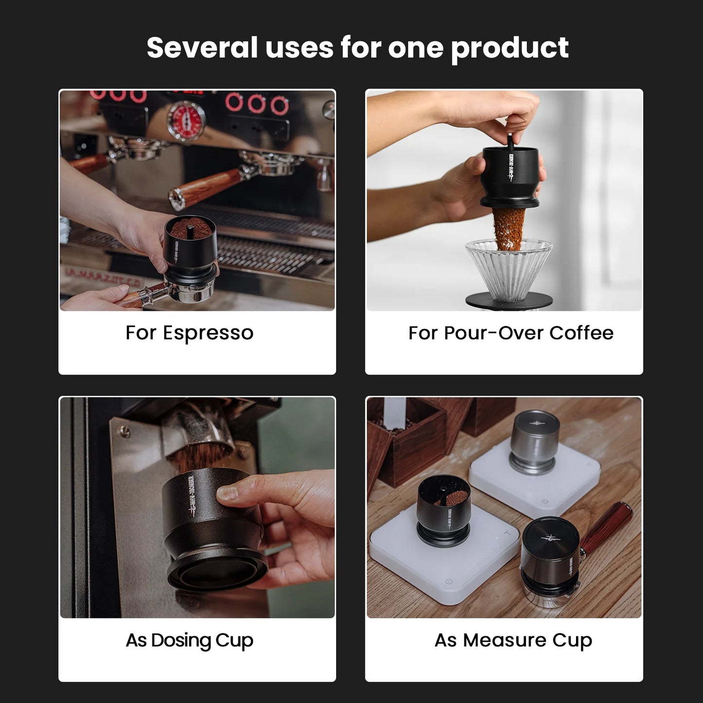 MHW-3BOMBER Coffee Dosing Funnel Aluminum Alloy Blind Shaker Fit 51-54/58mm Portafilters Espresso Dosing Cup Home Barista Tools