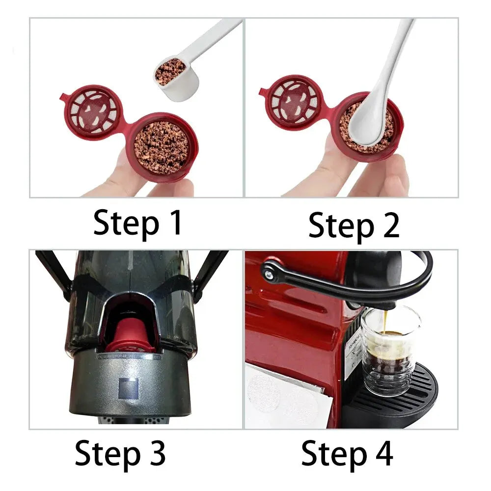4 Pieces Reusable Coffee Capsules Cup With Spoon Brush Coffee Filter For Nespresso Coffeeware