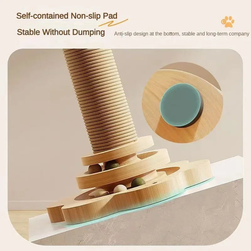 Pet Cat Toys Solid Wood Cat Climbing Frame Durable Sisal Scratching Board One-piece Cat Grab Column with Turntable Cat Toys