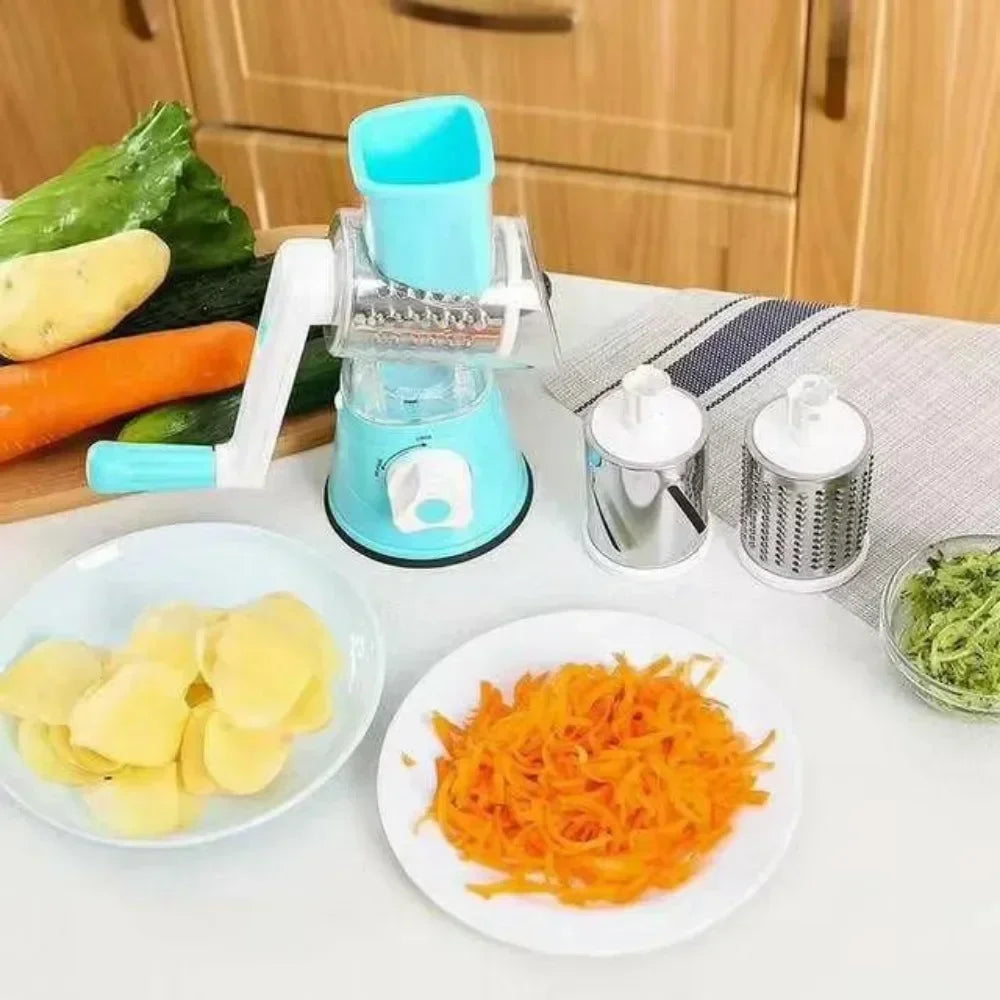 1Pcs Vegetable Cutter & Slicer Manual Kitchen Cheese Chopper Machine With 3 Sharp Drums Multifunctional Garlic Potato Shredder
